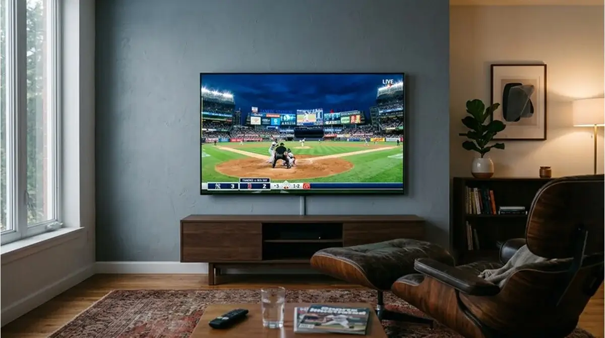 Vysílání MLB zápasu na TV obrazovce se sázkařským prostředím