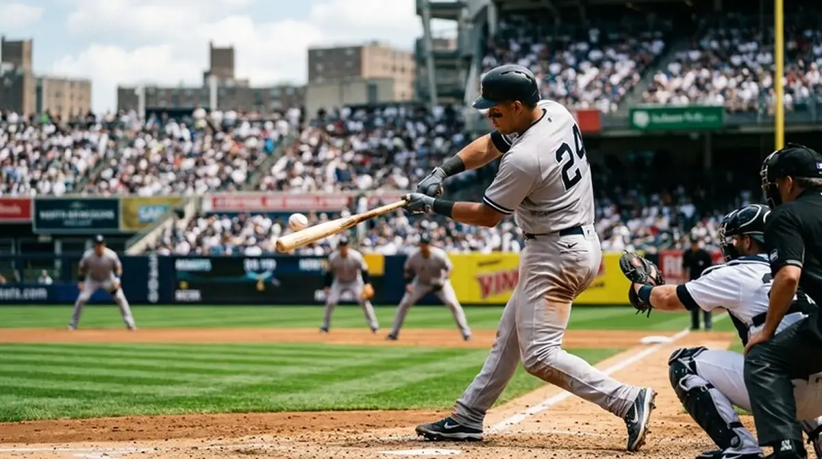 MLB pálkař posílá líznutou střelu do pole během at-batu