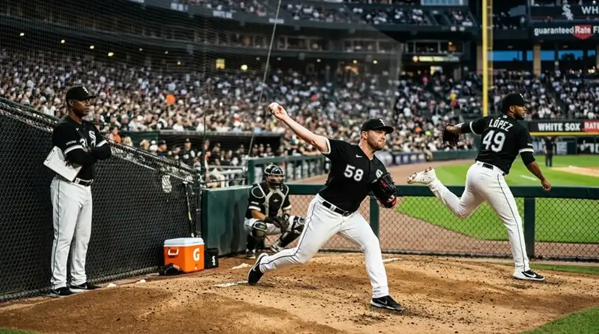 MLB bullpen v zaktivované rozcvičovací fázi v pozdní směně