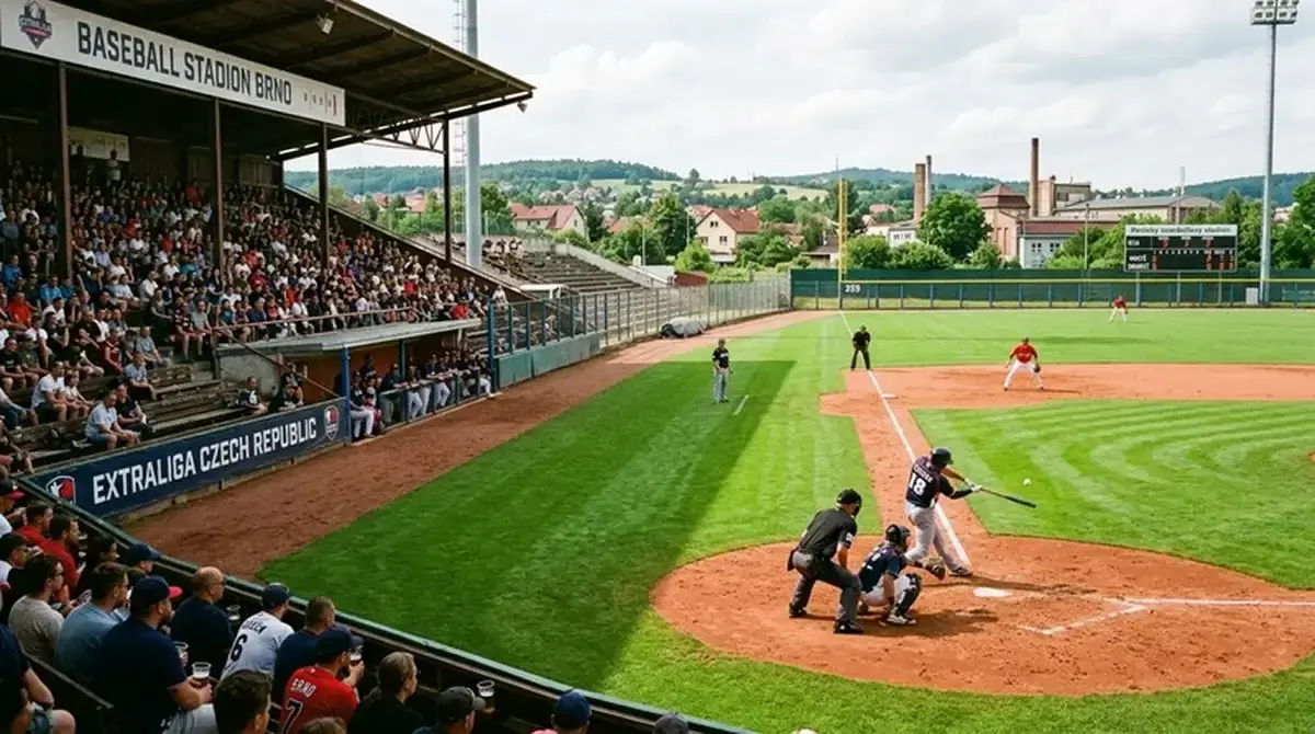 Český baseballový stadion Extraligy s domácími hráči