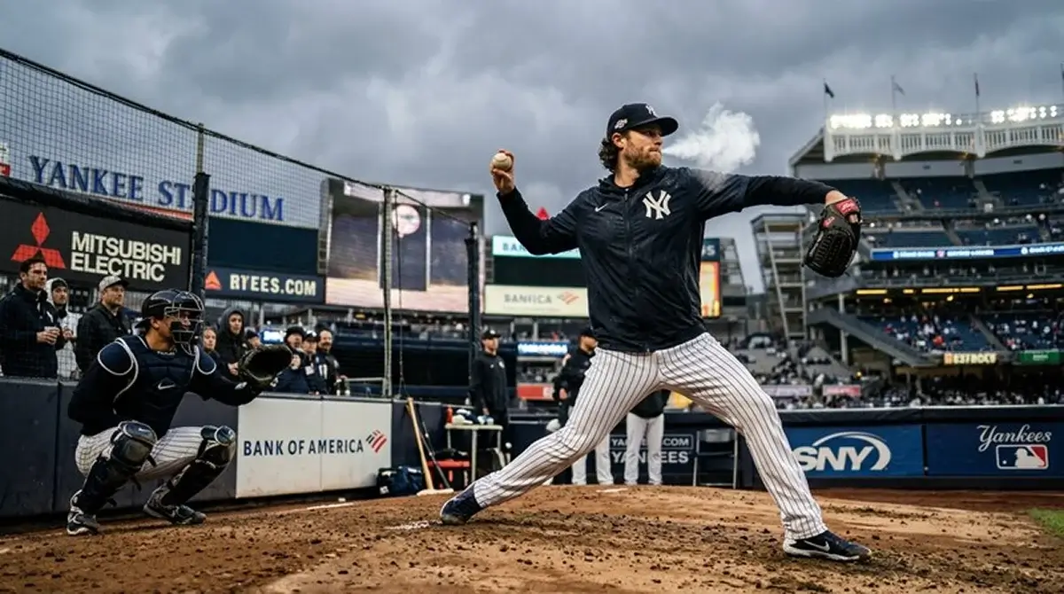 MLB nadhazovač v rozcvičovacím úsilí v chladném dubnovém počasí