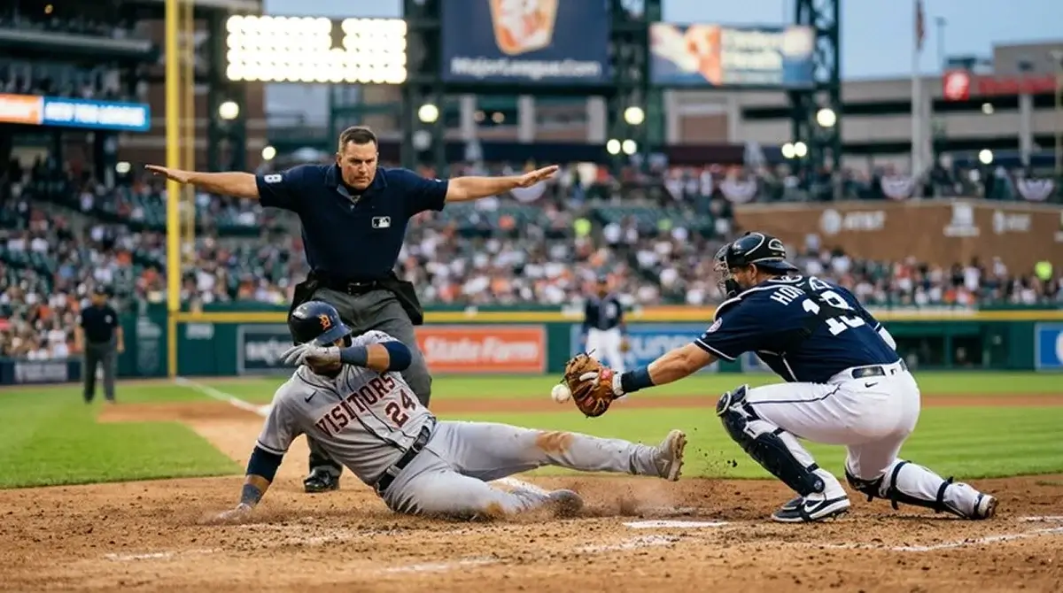 Hráč MLB doběhá domácí metu v první směně zápasu