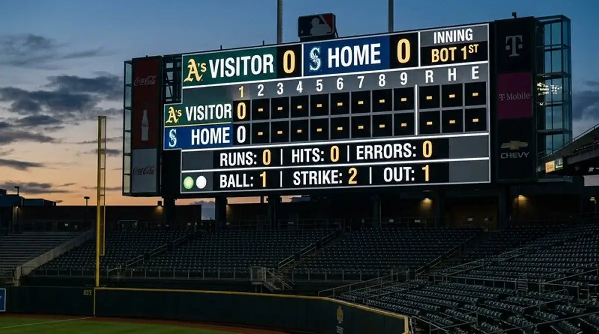 Stadionová tabule s nulovým skóre po první směně MLB zápasu