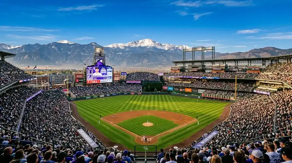 Stadion MLB ve vysoké nadmořské výšce s pohledem na hory