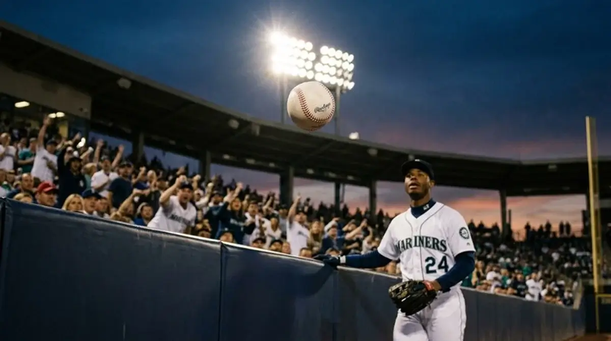 Domácí běh MLB v letu nad outfieldovou stěnou stadionu