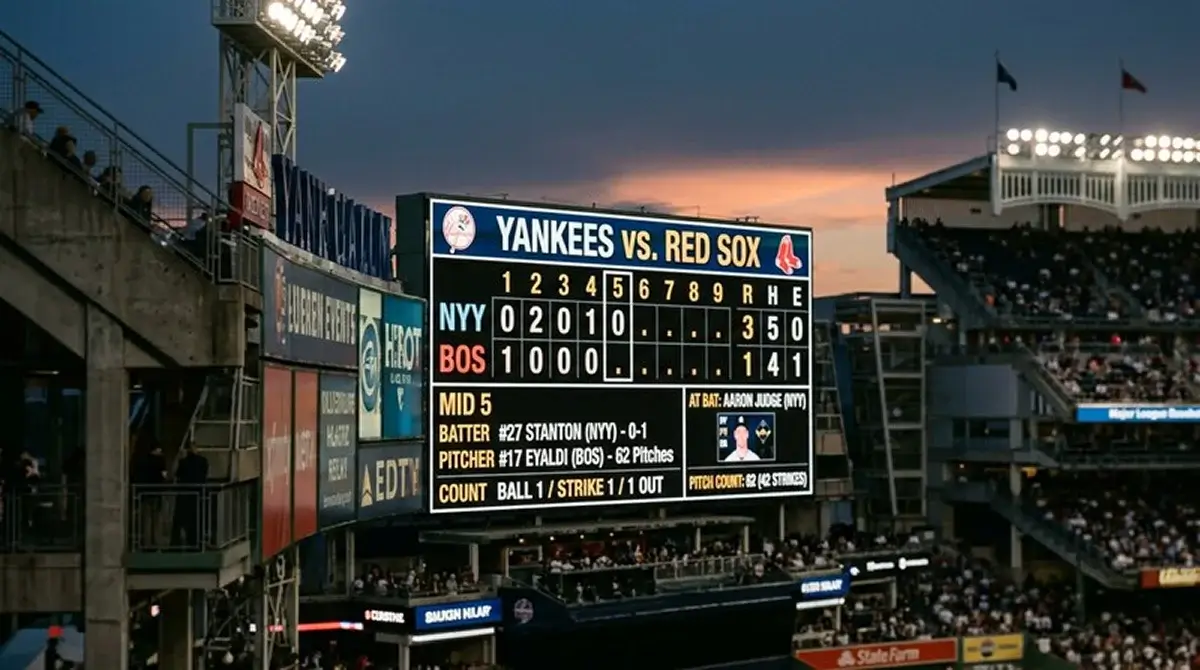 Stadionové zobrazení průběhu MLB zápasu po směnách