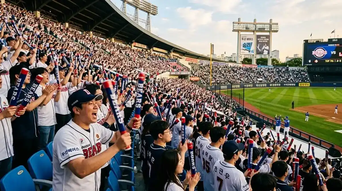 Korejští fanoušci na stadionu KBO ligy během zápasu