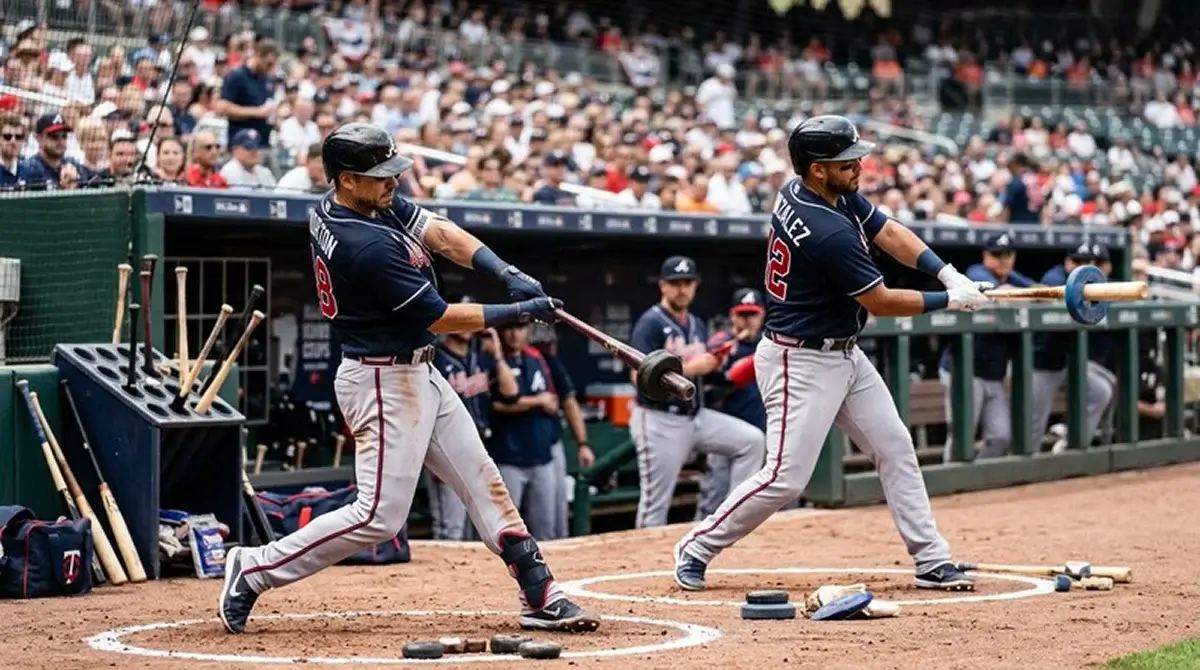 Levák a pravák pálkař v on-deck před MLB zápasem