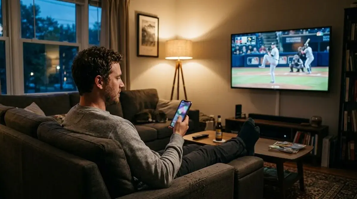Sázkař sleduje večerní MLB zápas v moderním prostředí