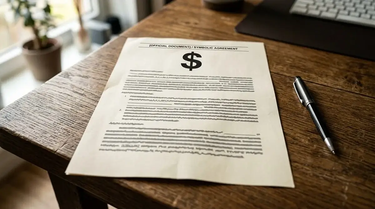 Oficiální regulační dokument na stole se znakem dolaru