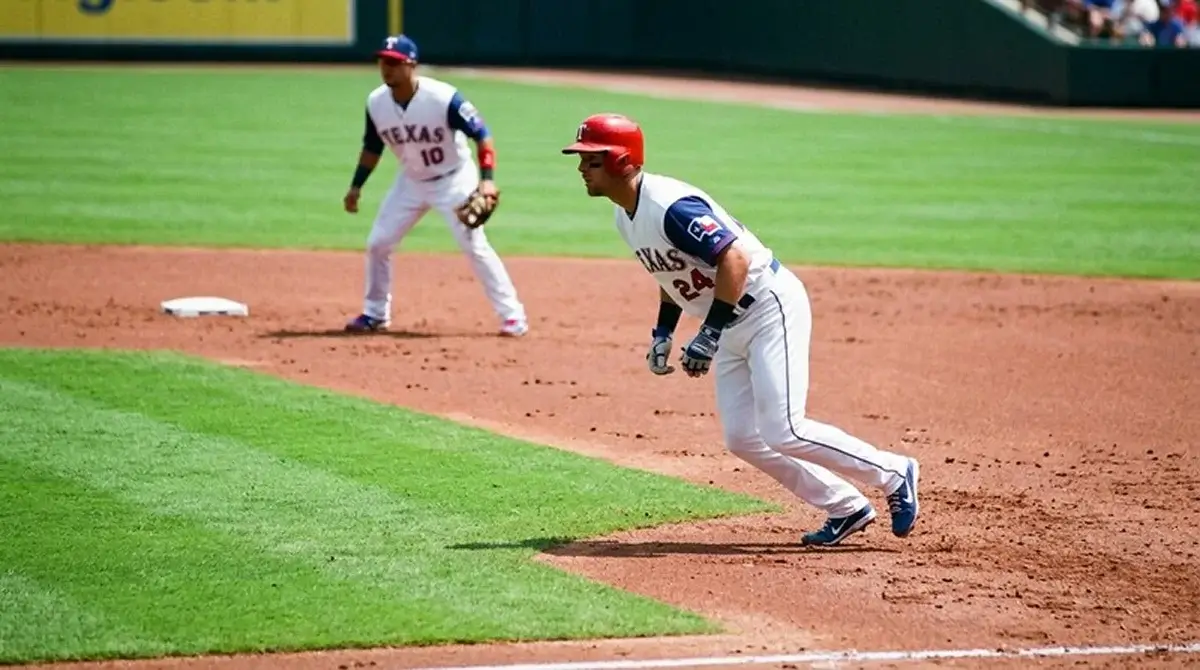 Hráč MLB v leadu mezi druhou a třetí metou během zápasu