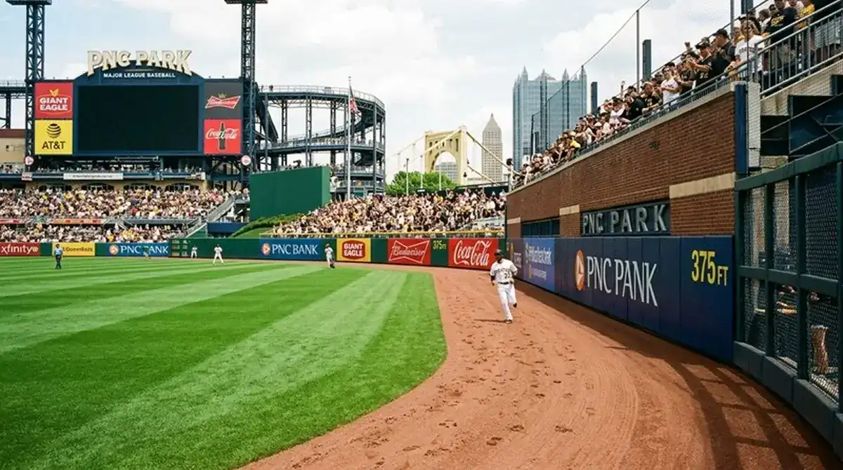 Outfieldová stěna MLB stadionu s vyznačenými rozměry