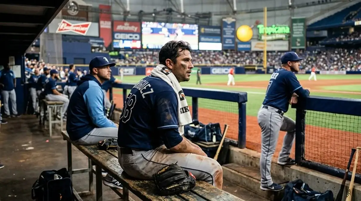Unavený MLB reliéfní nadhazovač odpočívá v bullpenu