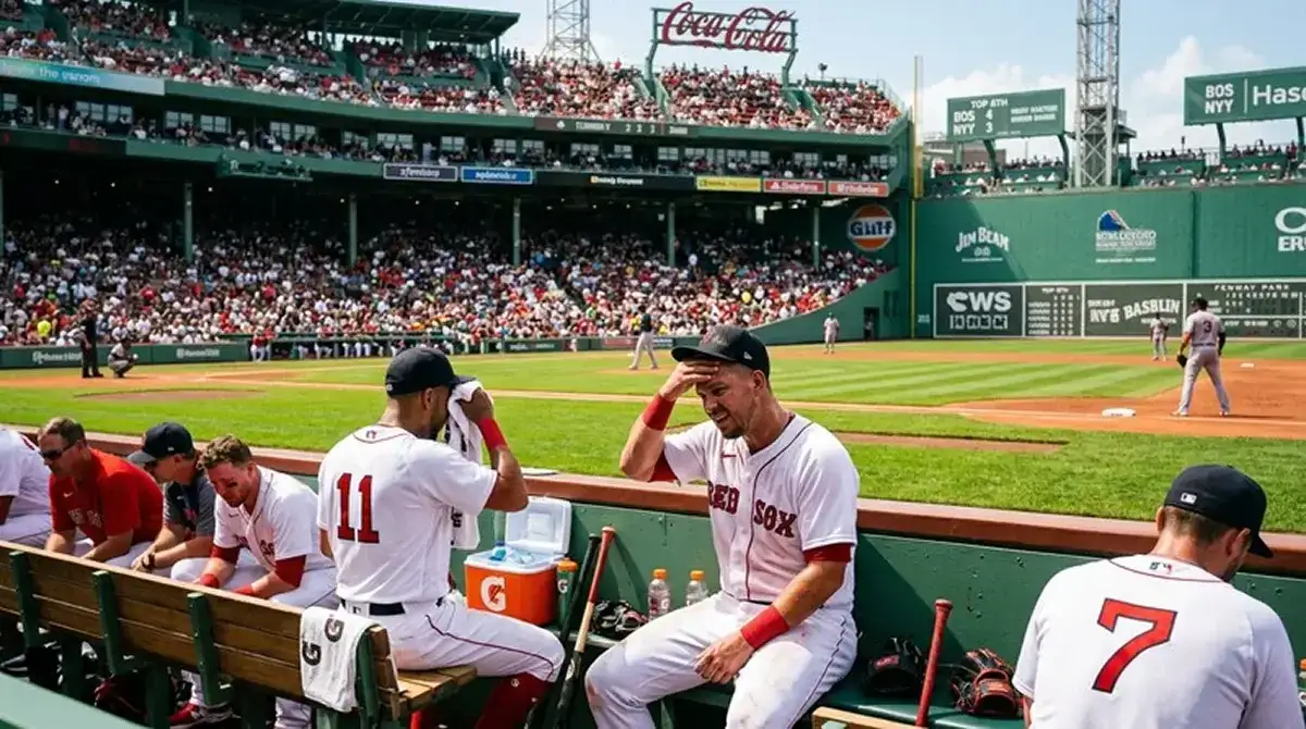 Horký vlhký letní MLB zápas s hráči v pomalém tempu