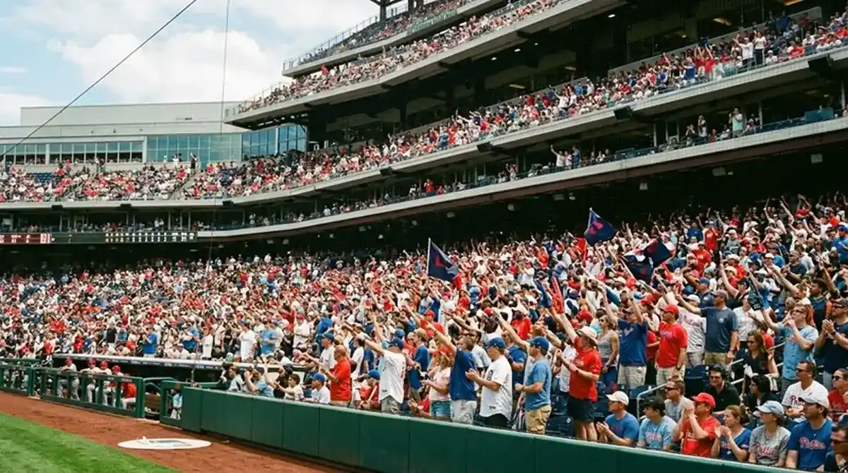 Sobotní MLB zápas s naplněnými tribunami v denním slunci